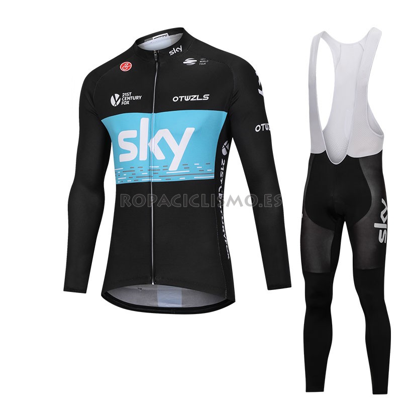 2018 Maillot Sky Tirantes Mangas Largas Negro Y Azul